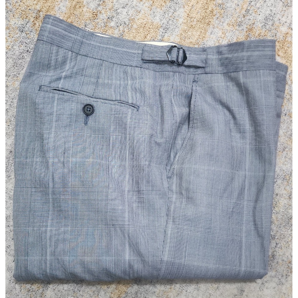 Charles Tyrwhitt Mens Blue Glen Plaid Wool FF Side Tab Dress Pants Size 34 X 27